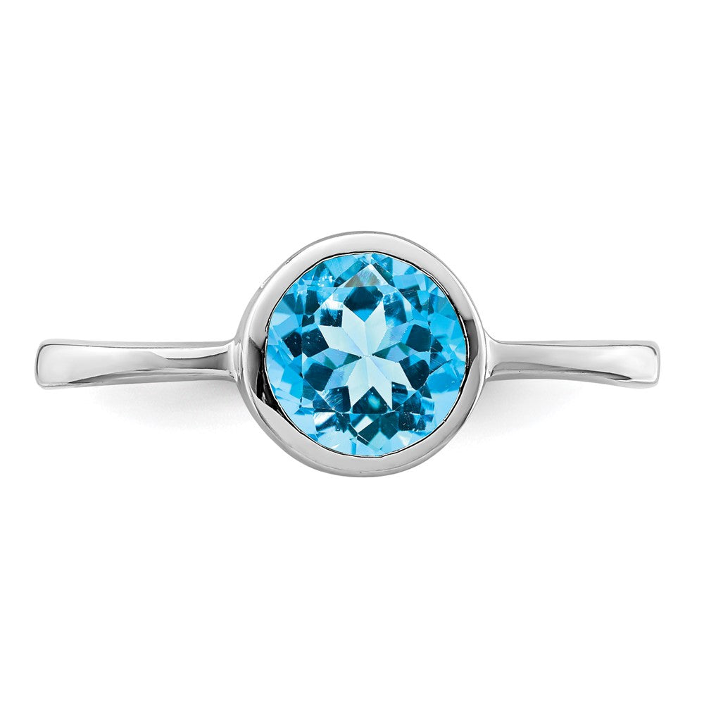 Sterlingsilber Rhodiniert Poliert Blautopas Rund Ring