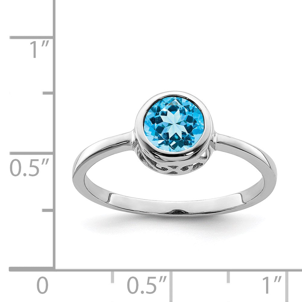 Sterlingsilber Rhodiniert Poliert Blautopas Rund Ring