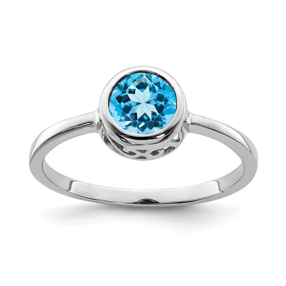 Sterlingsilber Rhodiniert Poliert Blautopas Rund Ring