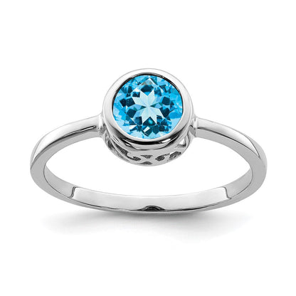 Sterlingsilber Rhodiniert Poliert Blautopas Rund Ring