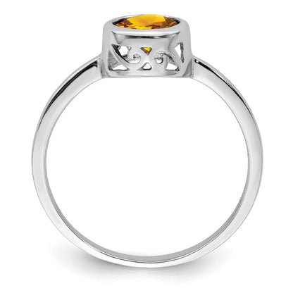 Sterlingsilber Rhodiniert Poliert Citrin Rund Ring