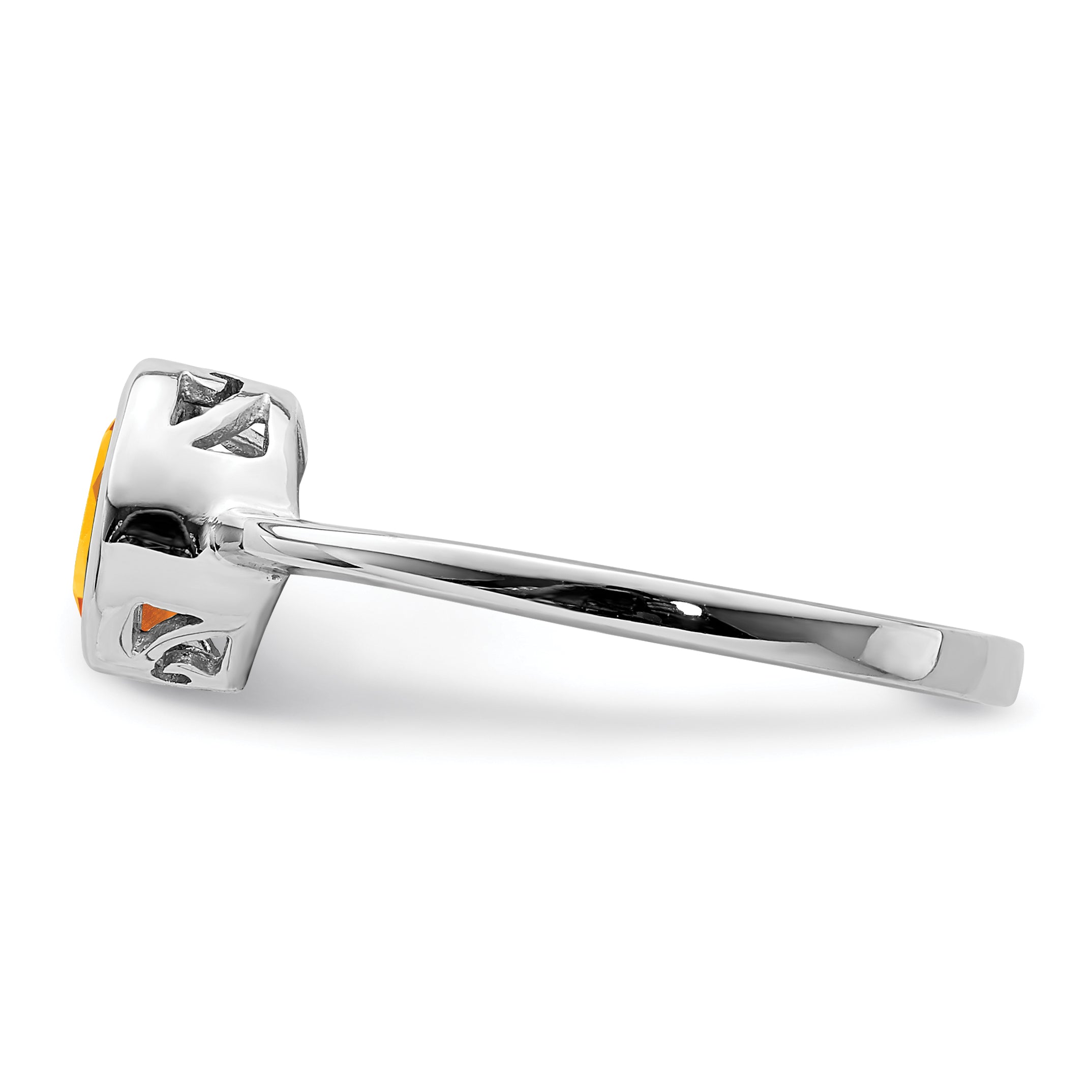 Sterlingsilber Rhodiniert Poliert Citrin Rund Ring