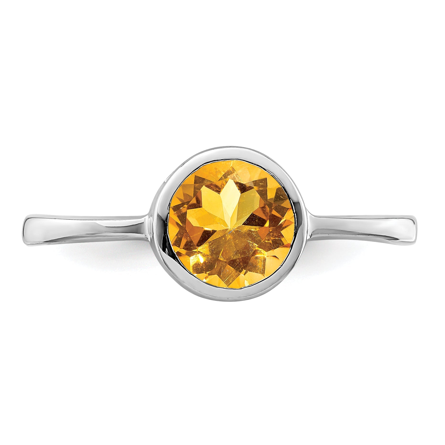 Sterlingsilber Rhodiniert Poliert Citrin Rund Ring