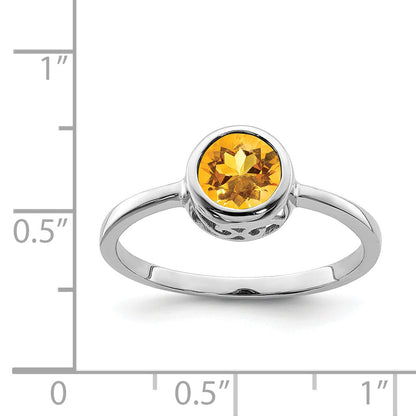 Sterlingsilber Rhodiniert Poliert Citrin Rund Ring