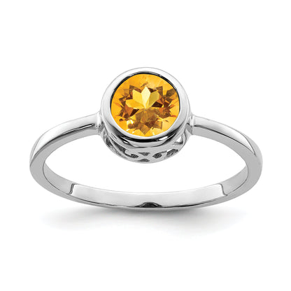 Sterlingsilber Rhodiniert Poliert Citrin Rund Ring