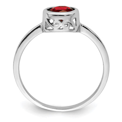 Sterlingsilber Rhodiniert Poliert Granat Rund Ring