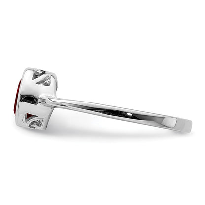 Sterlingsilber Rhodiniert Poliert Granat Rund Ring