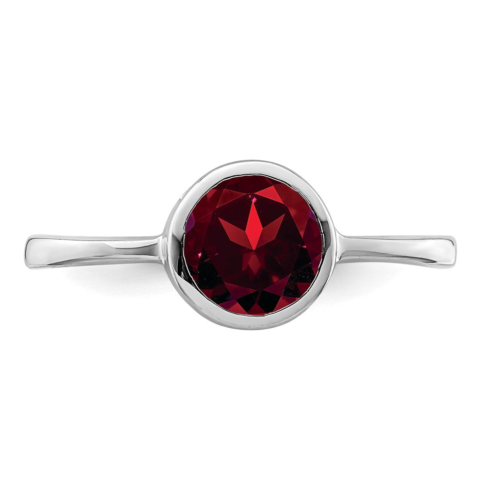 Sterlingsilber Rhodiniert Poliert Granat Rund Ring