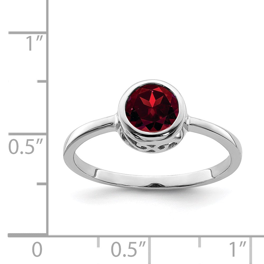Sterlingsilber Rhodiniert Poliert Granat Rund Ring