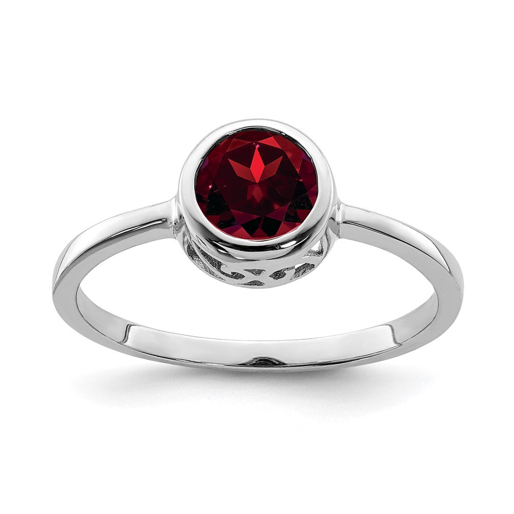 Sterlingsilber Rhodiniert Poliert Granat Rund Ring