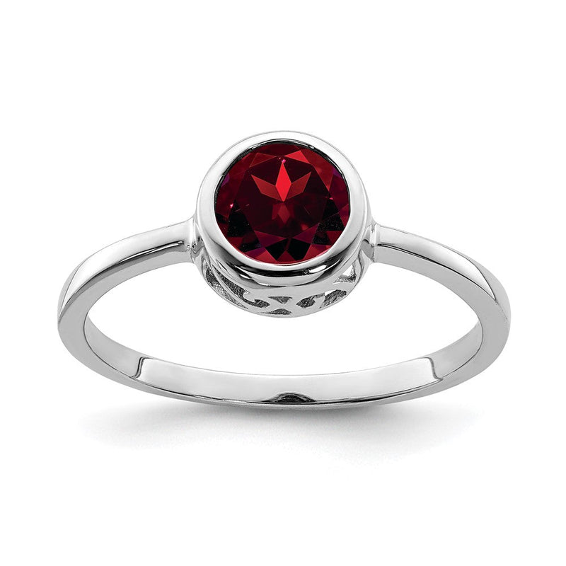 Sterlingsilber Rhodiniert Poliert Granat Rund Ring