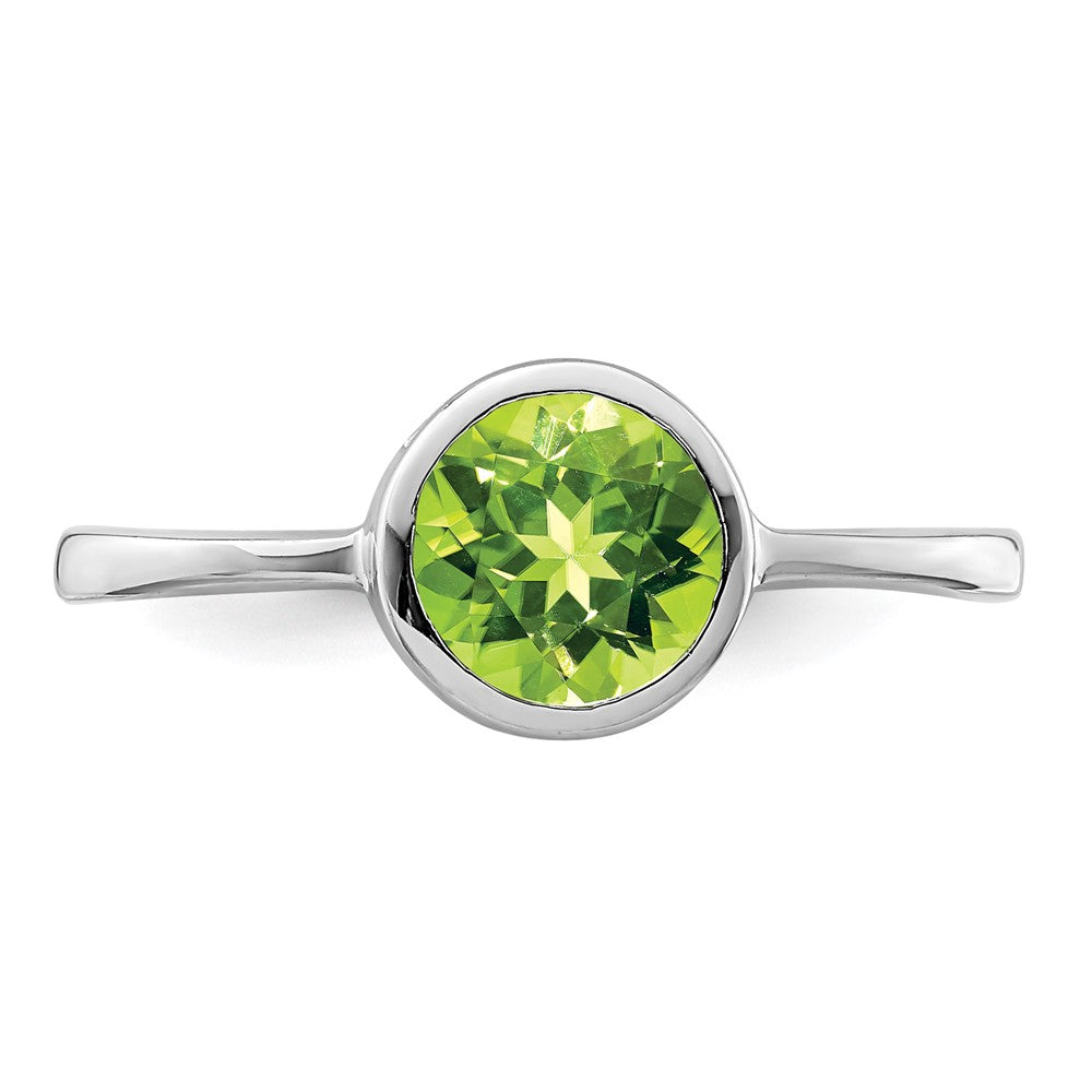 Sterlingsilber Rhodiniert Poliert Peridot Rund Ring
