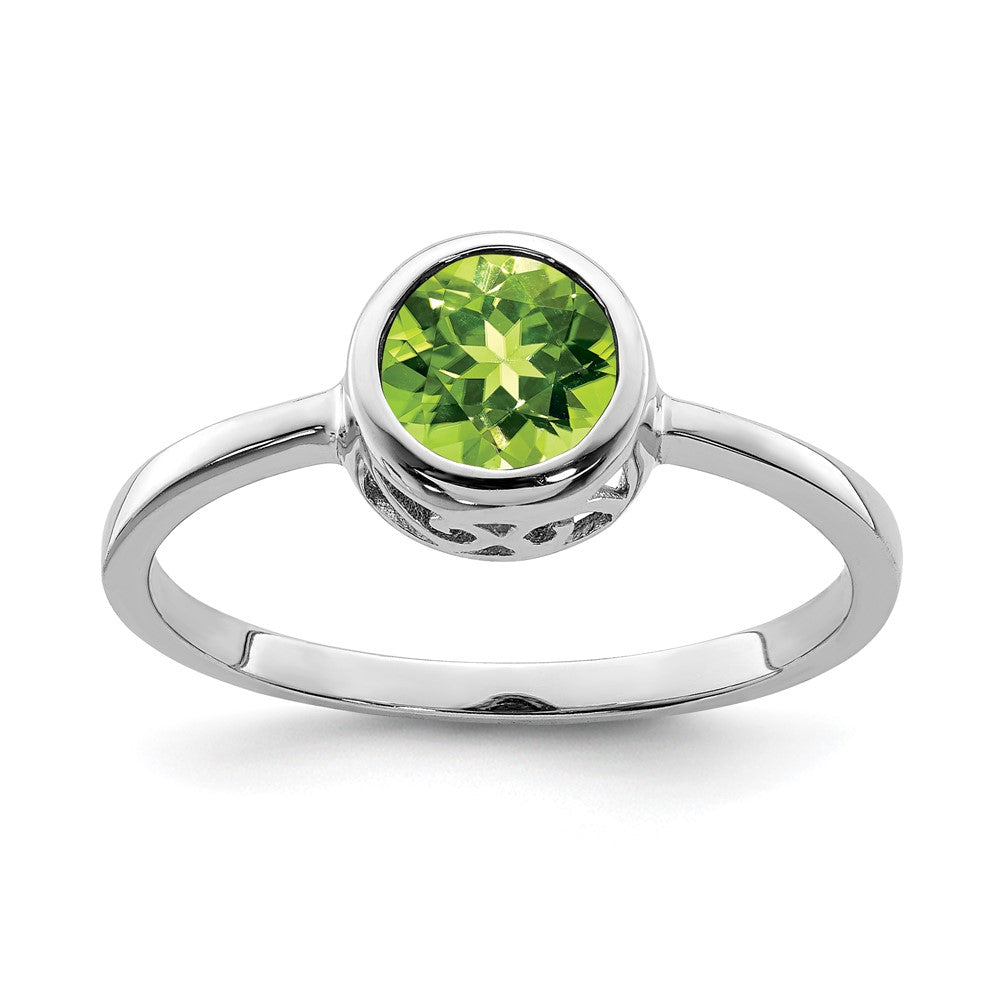 Sterlingsilber Rhodiniert Poliert Peridot Rund Ring