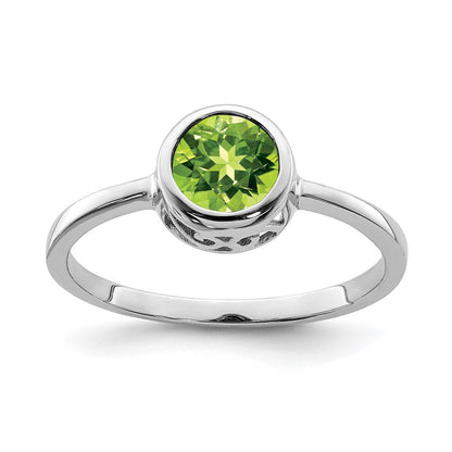 Sterlingsilber Rhodiniert Poliert Peridot Rund Ring