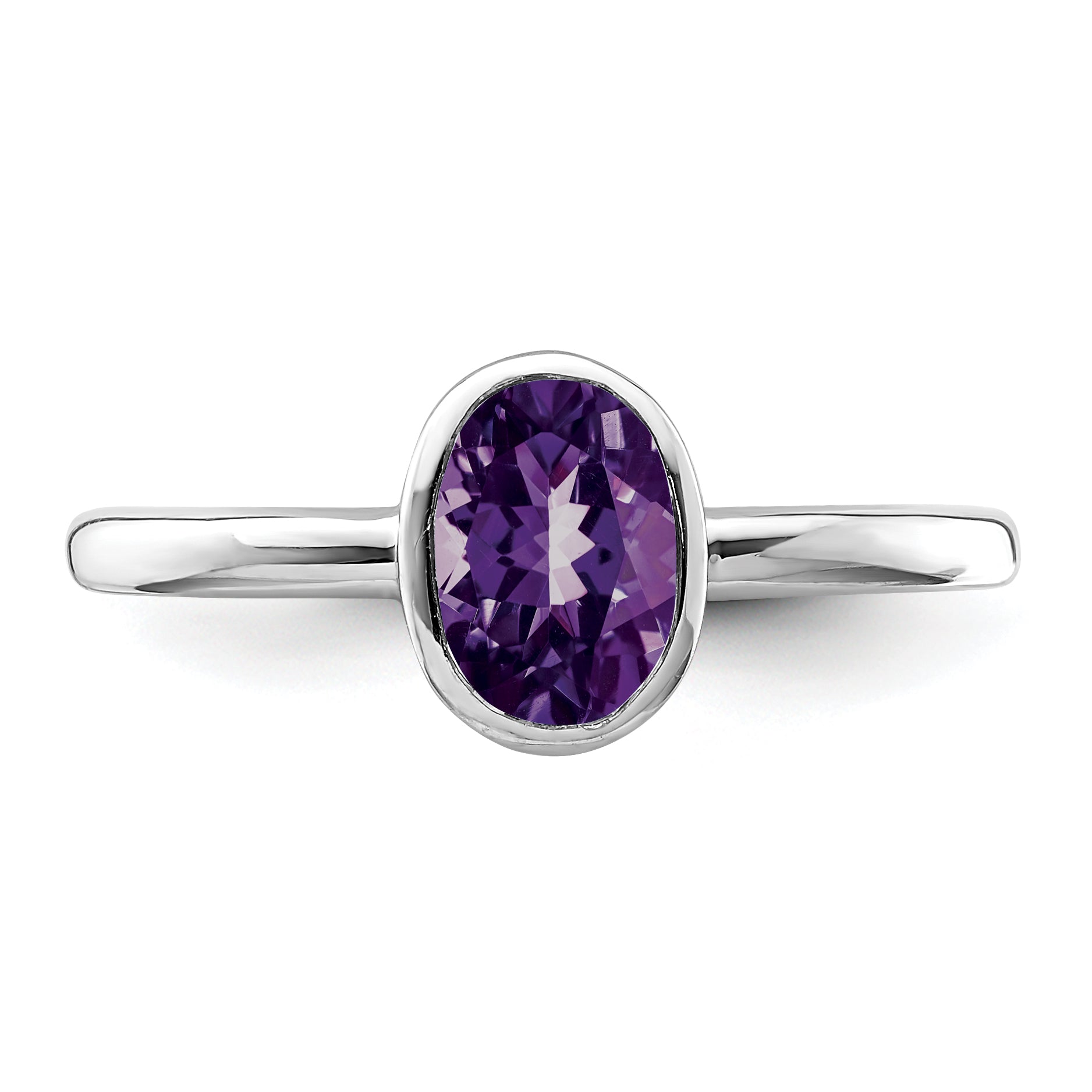 Sterlingsilber Rhodiniert Poliert Amethyst Oval Ring