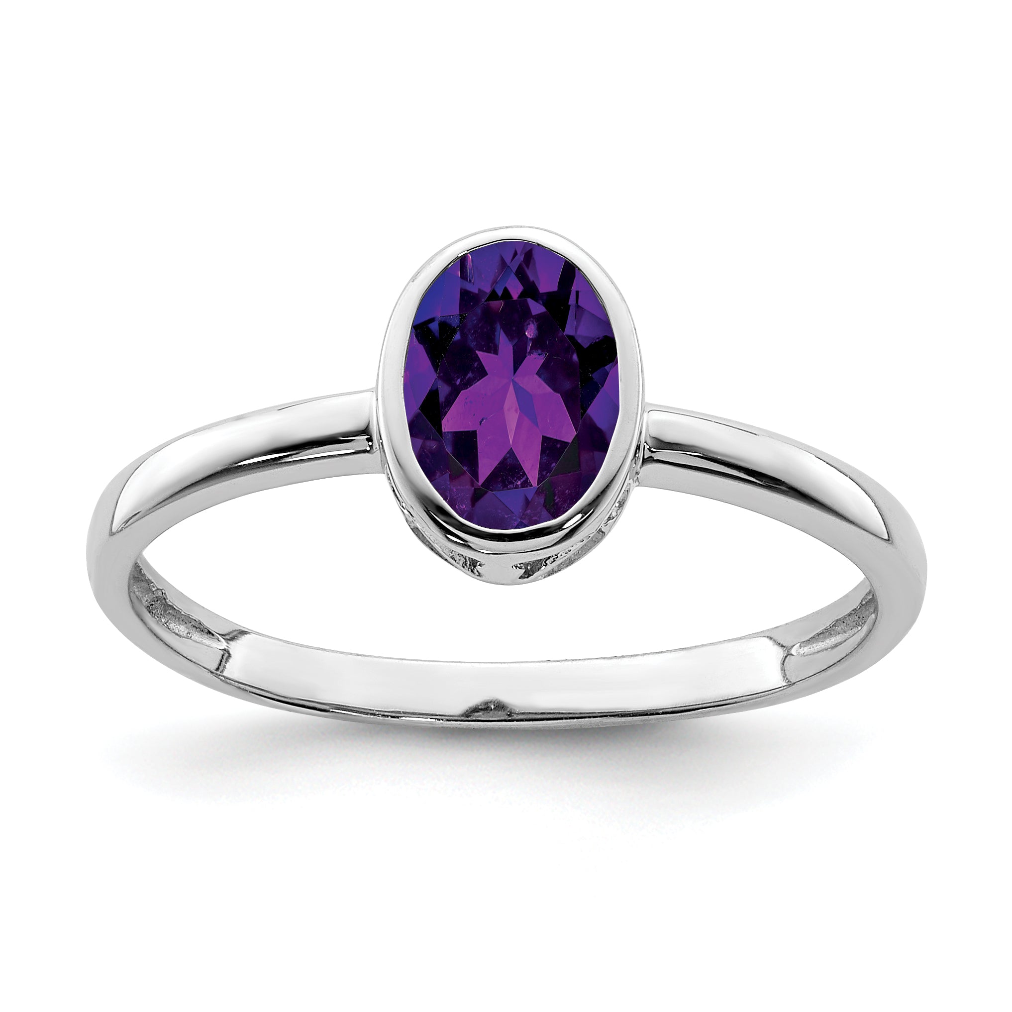 Sterlingsilber Rhodiniert Poliert Amethyst Oval Ring