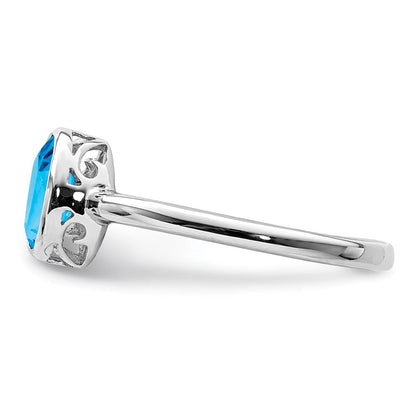 Sterlingsilber Rhodiniert Poliert Blautopas Oval Ring