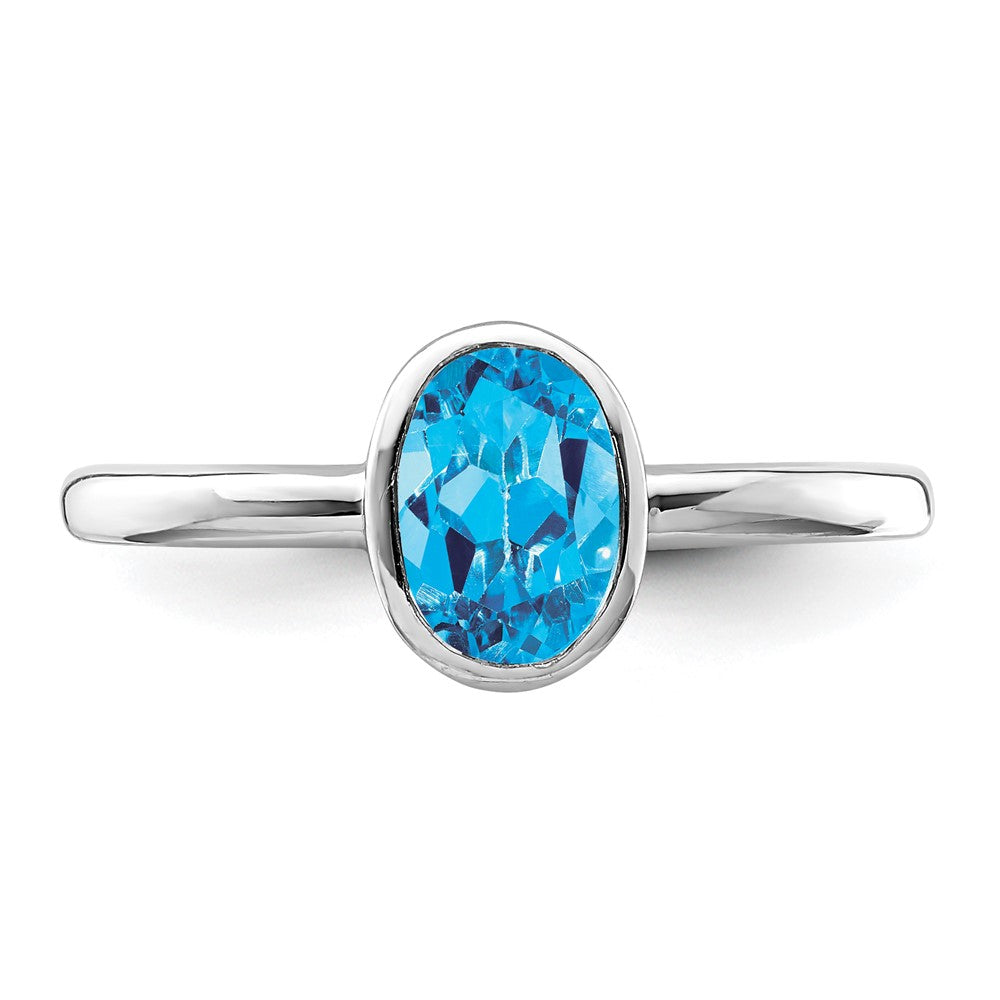 Sterlingsilber Rhodiniert Poliert Blautopas Oval Ring