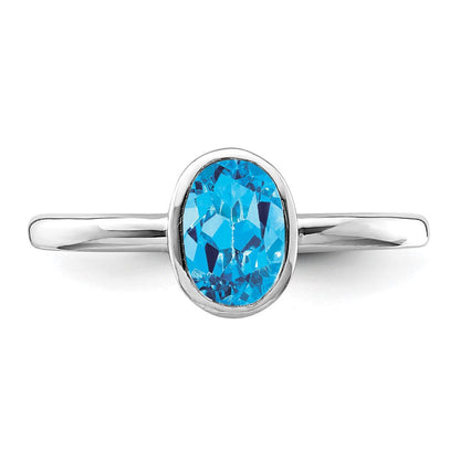 Sterlingsilber Rhodiniert Poliert Blautopas Oval Ring