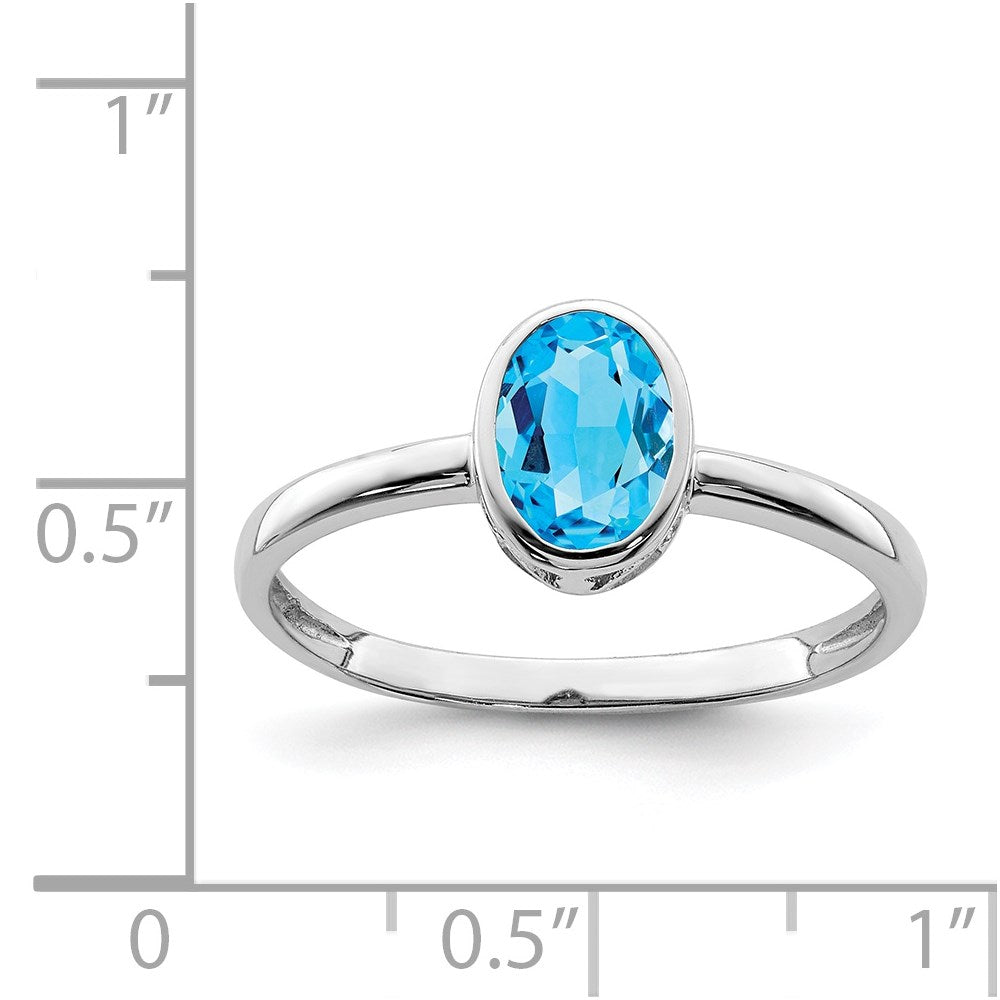 Sterlingsilber Rhodiniert Poliert Blautopas Oval Ring