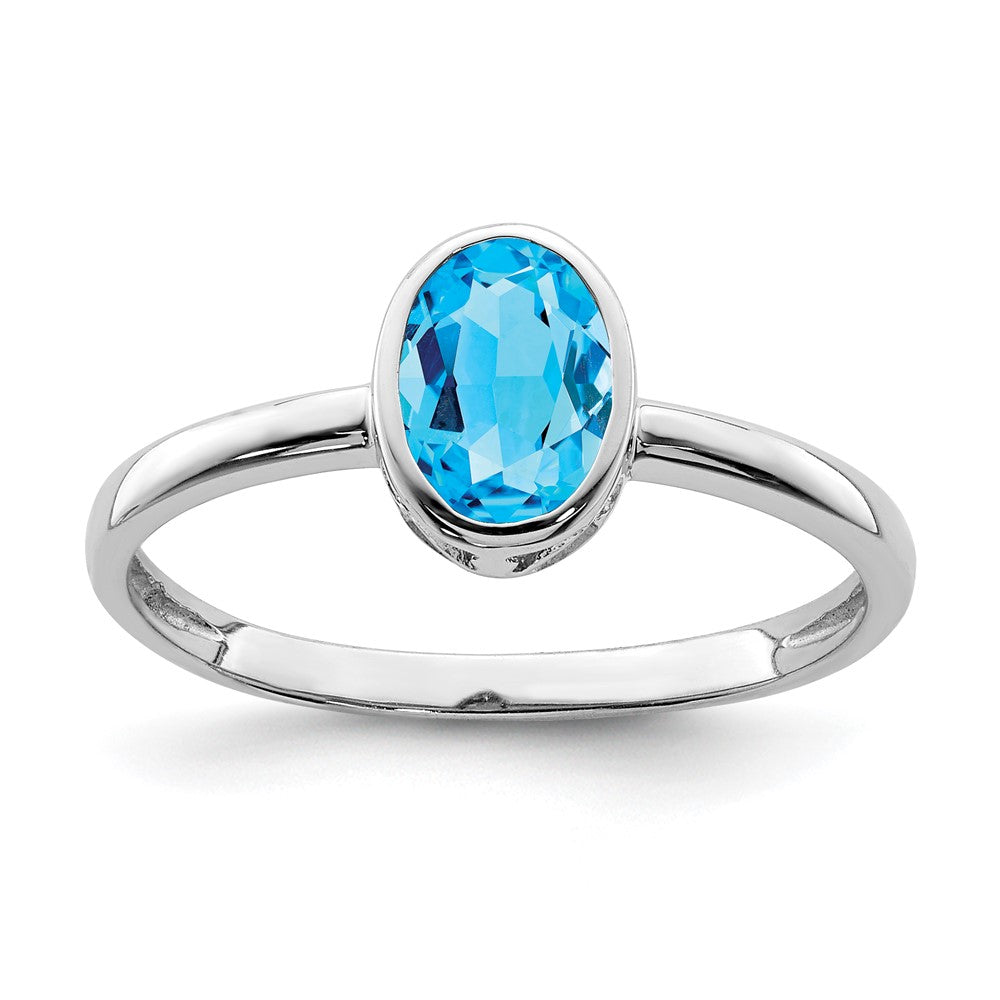 Sterlingsilber Rhodiniert Poliert Blautopas Oval Ring
