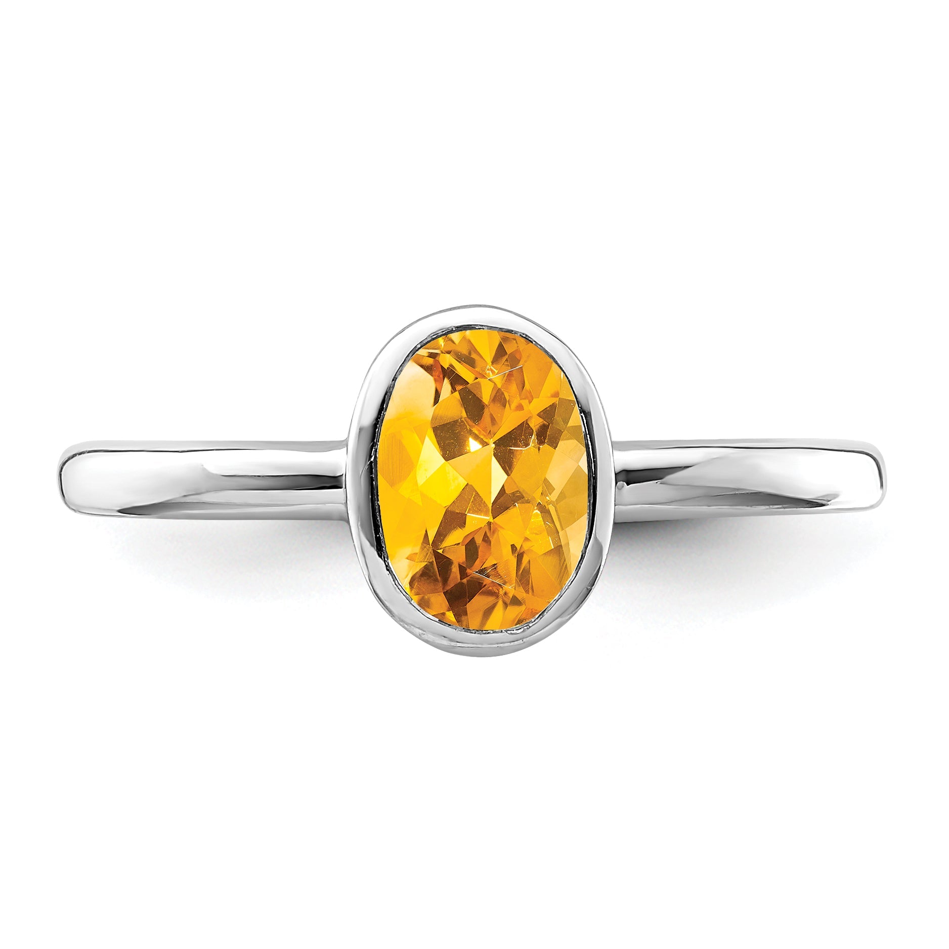 Sterlingsilber Rhodiniert Poliert Citrin Oval Ring