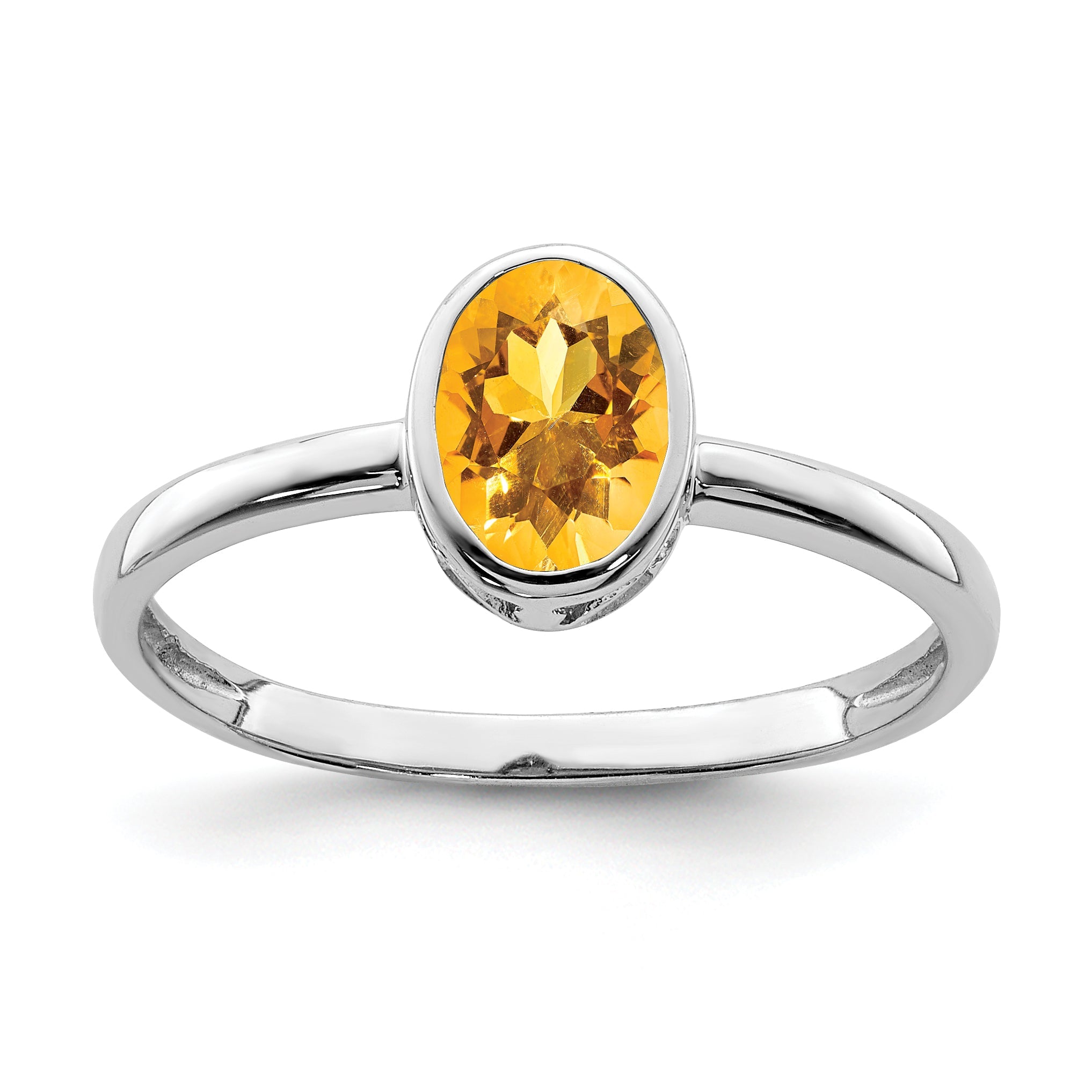 Sterlingsilber Rhodiniert Poliert Citrin Oval Ring