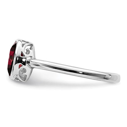 Sterlingsilber Rhodiniert Poliert Granat Oval Ring