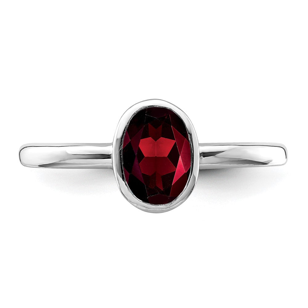 Sterlingsilber Rhodiniert Poliert Granat Oval Ring