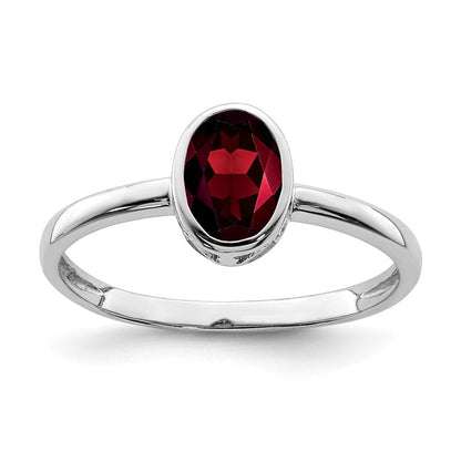 Sterlingsilber Rhodiniert Poliert Granat Oval Ring