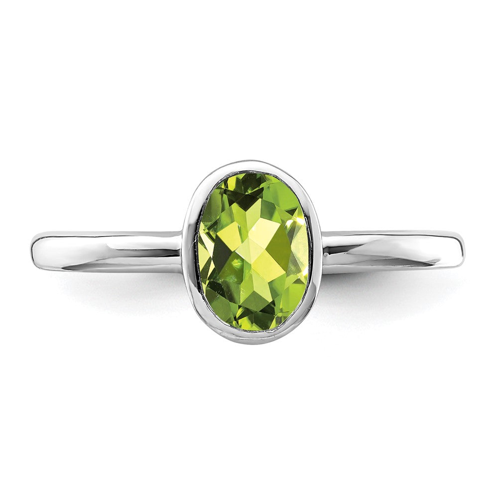 Sterlingsilber Rhodiniert Poliert Peridot Oval Ring
