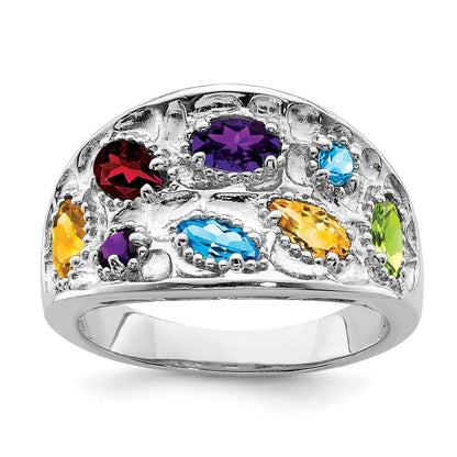Sterlingsilber Rhodium Plt Amethyst/citrine/ Blautopas /garnet/peridot Ring