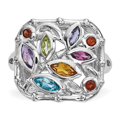 Sterlingsilber Rhodiniert Multi Edelstein Ring