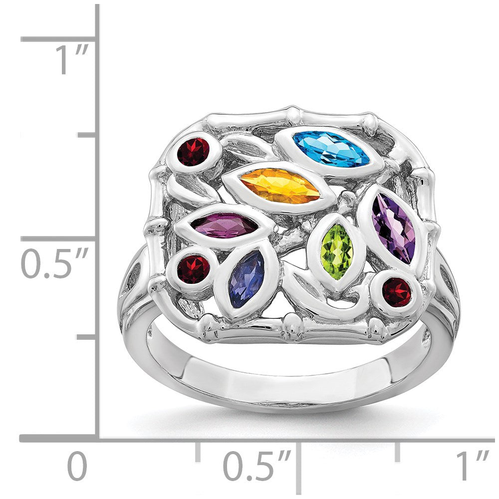 Sterlingsilber Rhodiniert Multi Edelstein Ring