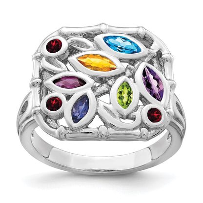Sterlingsilber Rhodiniert Multi Edelstein Ring