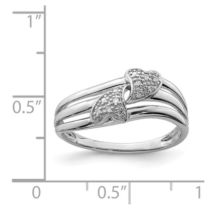 Sterlingsilber Rhodiniert Diamant Zwei Herz Ring