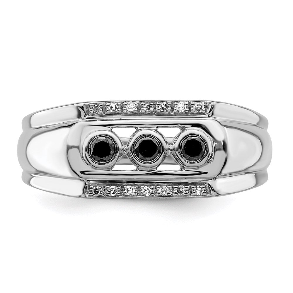 Sterlingsilber Rhodiniert Schwarz und Weiß Diamant Herren Ring