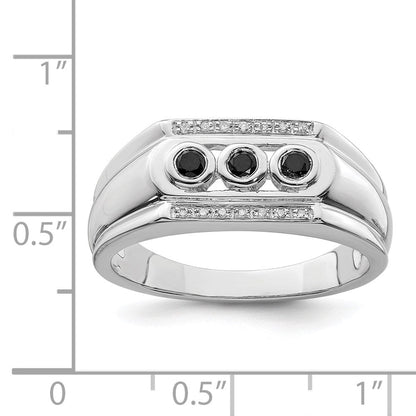 Sterlingsilber Rhodiniert Schwarz und Weiß Diamant Herren Ring