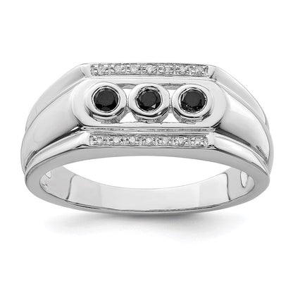 Sterlingsilber Rhodiniert Schwarz und Weiß Diamant Herren Ring
