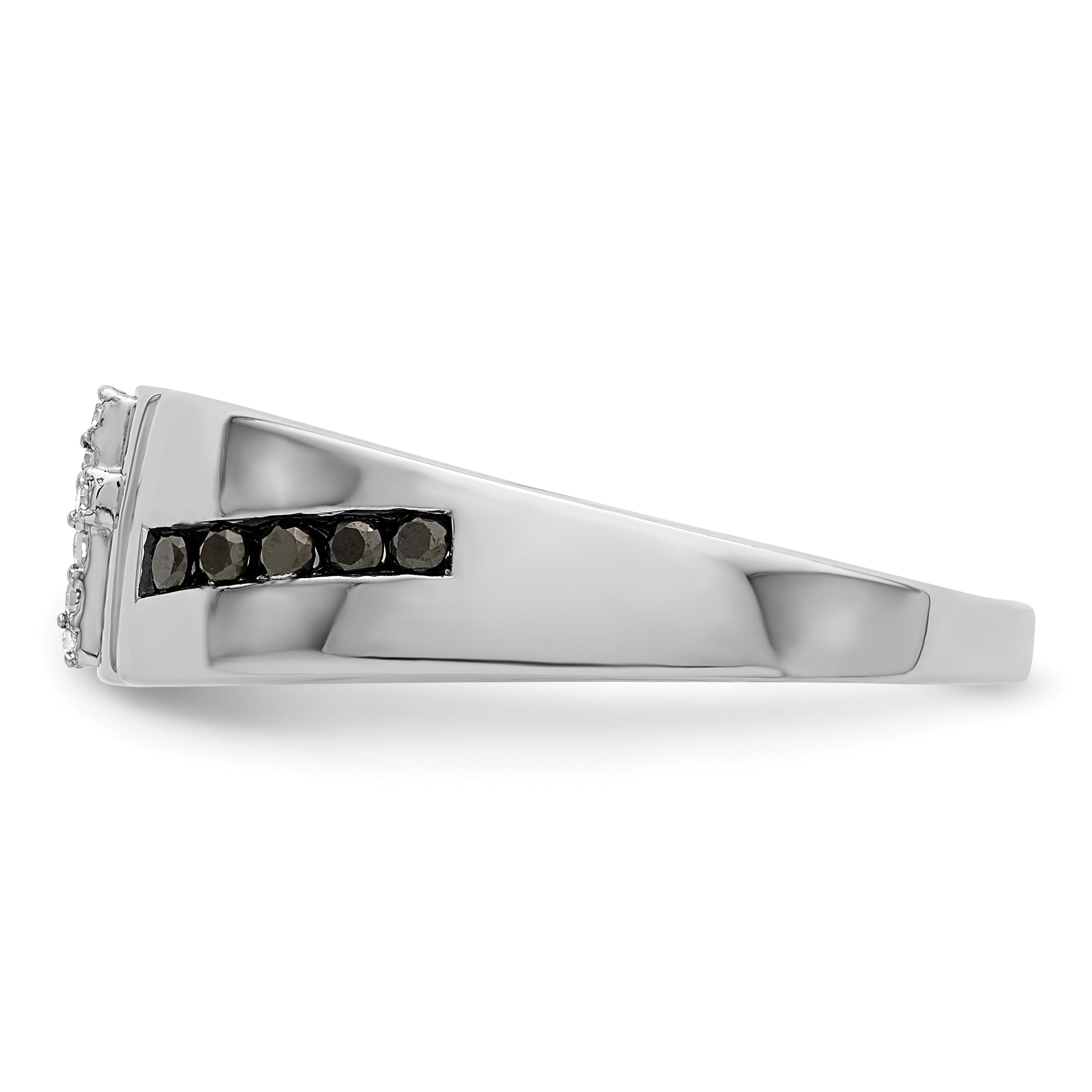 Sterlingsilber Rhodiniert Schwarz und Weiß Diamant Kreuz Herren Ring