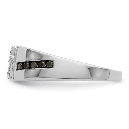Sterlingsilber Rhodiniert Schwarz und Weiß Diamant Kreuz Herren Ring
