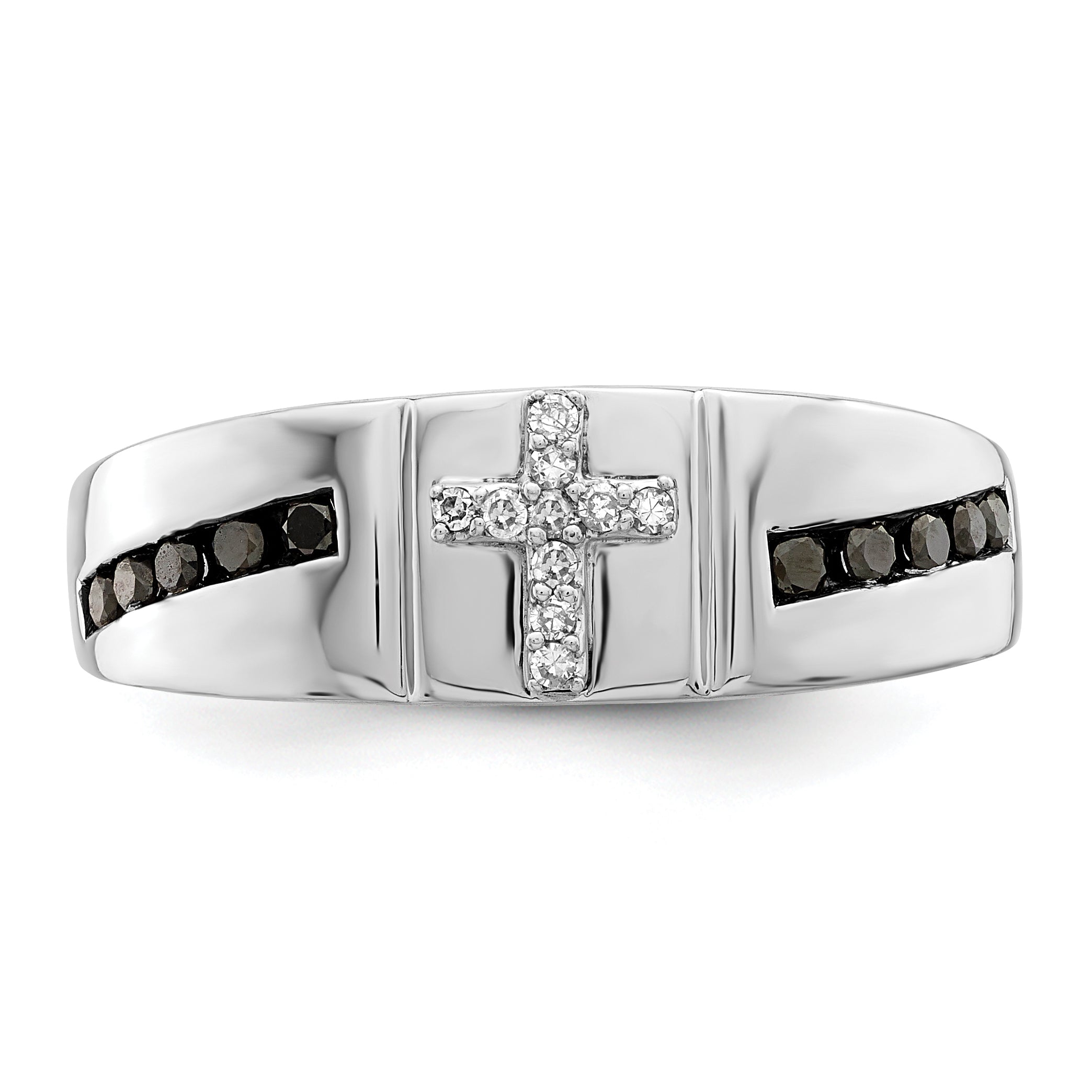 Sterlingsilber Rhodiniert Schwarz und Weiß Diamant Kreuz Herren Ring