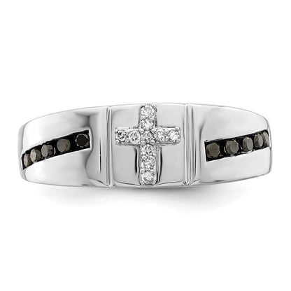 Sterlingsilber Rhodiniert Schwarz und Weiß Diamant Kreuz Herren Ring