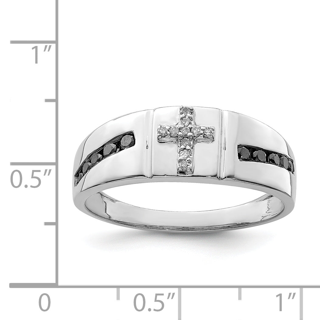 Sterlingsilber Rhodiniert Schwarz und Weiß Diamant Kreuz Herren Ring