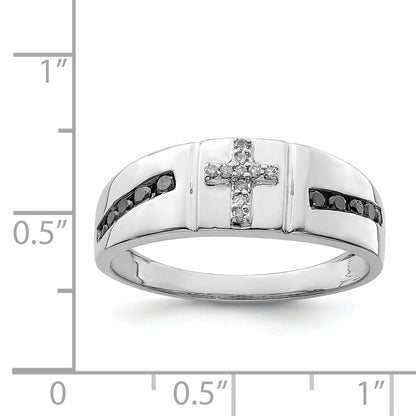 Sterlingsilber Rhodiniert Schwarz und Weiß Diamant Kreuz Herren Ring