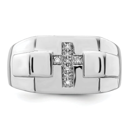 Sterlingsilber Rhodium Diamant Kreuz Siegel Ring