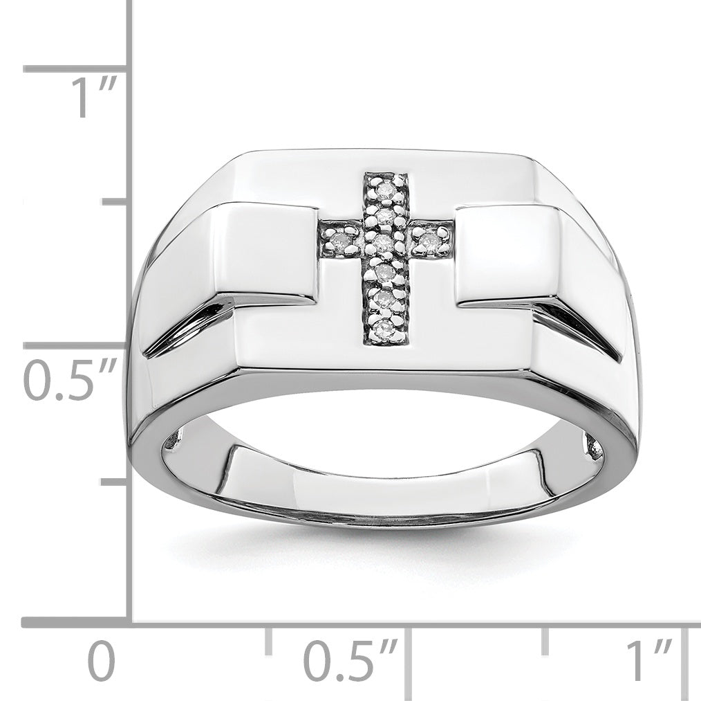 Sterlingsilber Rhodium Diamant Kreuz Siegel Ring