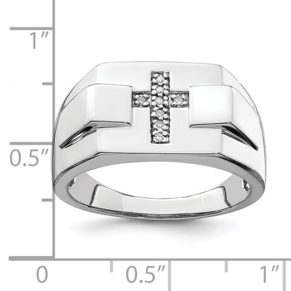 Sterlingsilber Rhodium Diamant Kreuz Siegel Ring