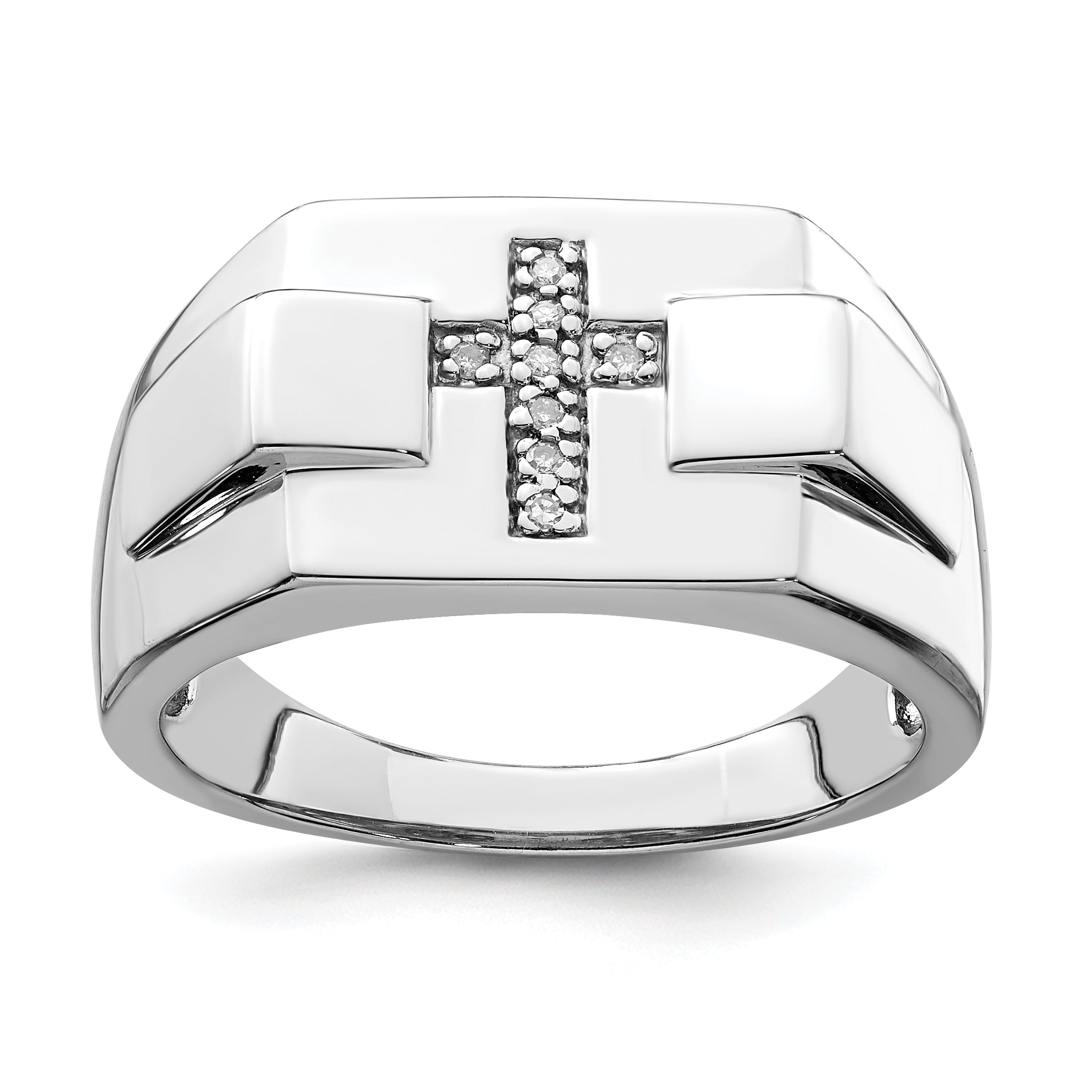 Sterlingsilber Rhodium Diamant Kreuz Siegel Ring
