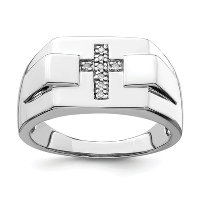Sterlingsilber Rhodium Diamant Kreuz Siegel Ring